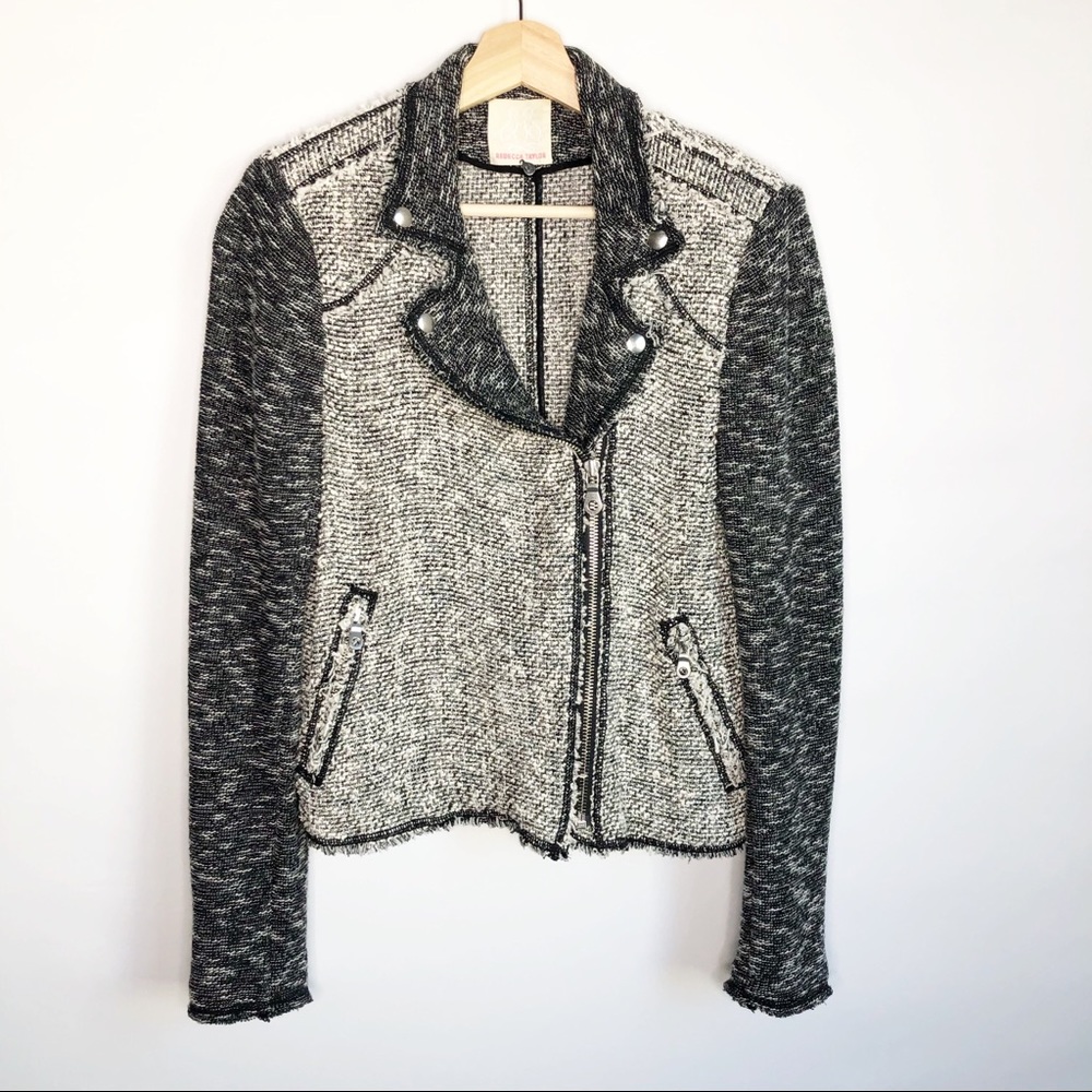 Rebecca Taylor Black and White Tweed Moto Jacket